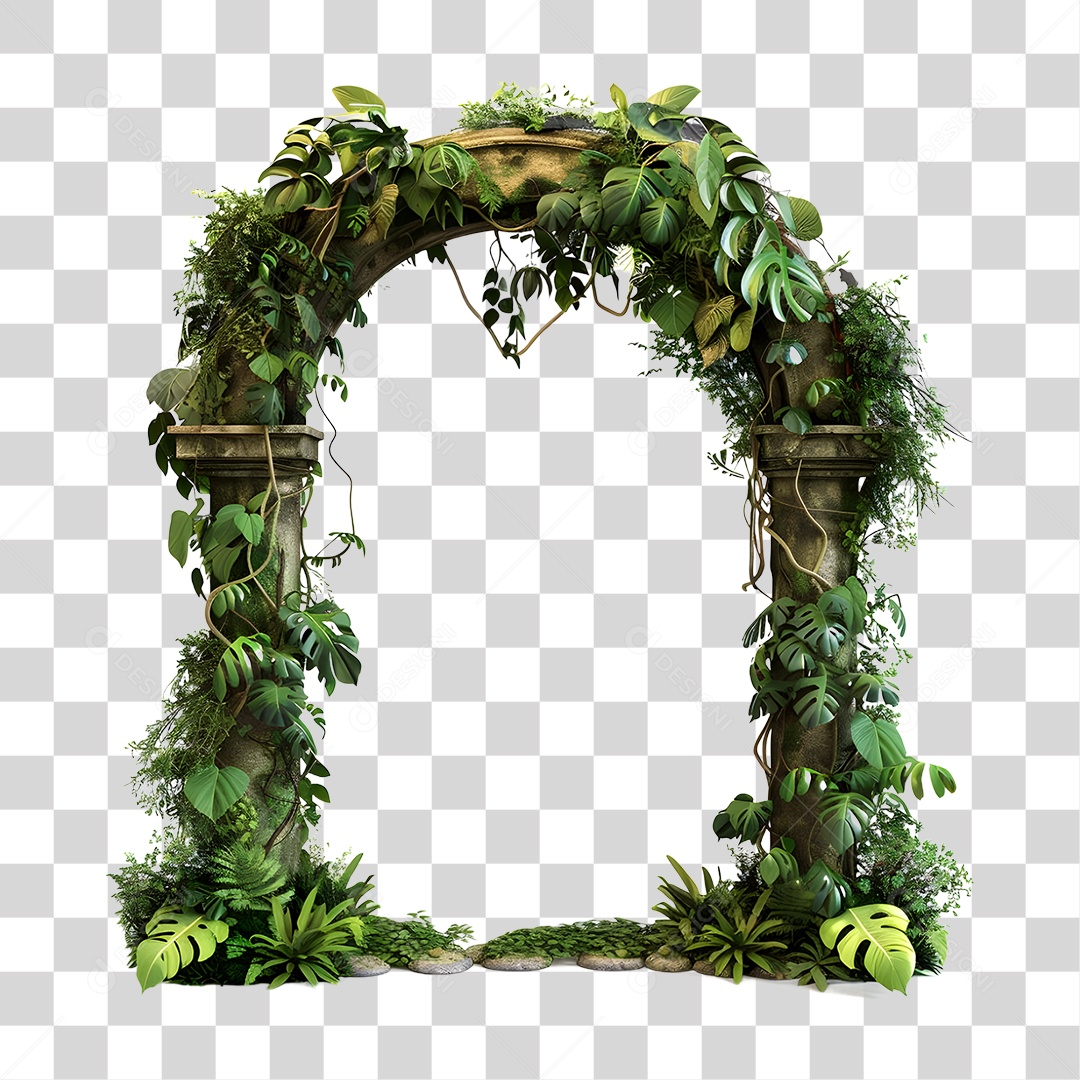 Portal de Pedra com Plantas Trepadeiras PNG Transparente