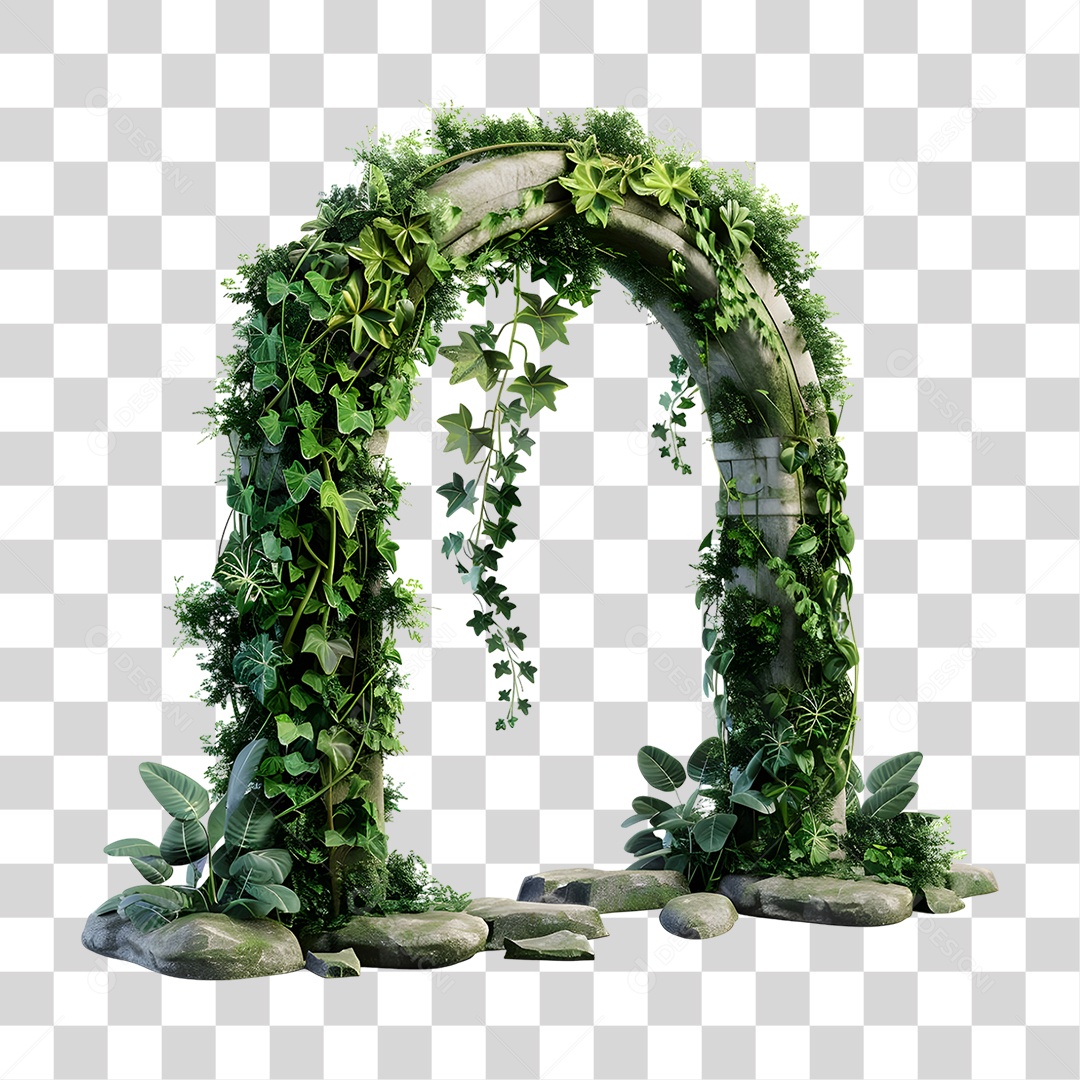 Portal de Pedra com Plantas Trepadeiras PNG Transparente
