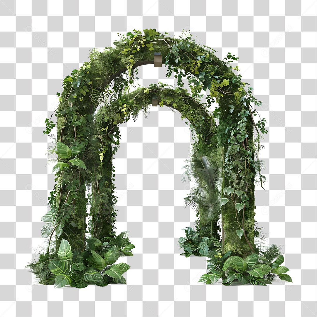 Portal de Pedra com Plantas Trepadeiras PNG Transparente