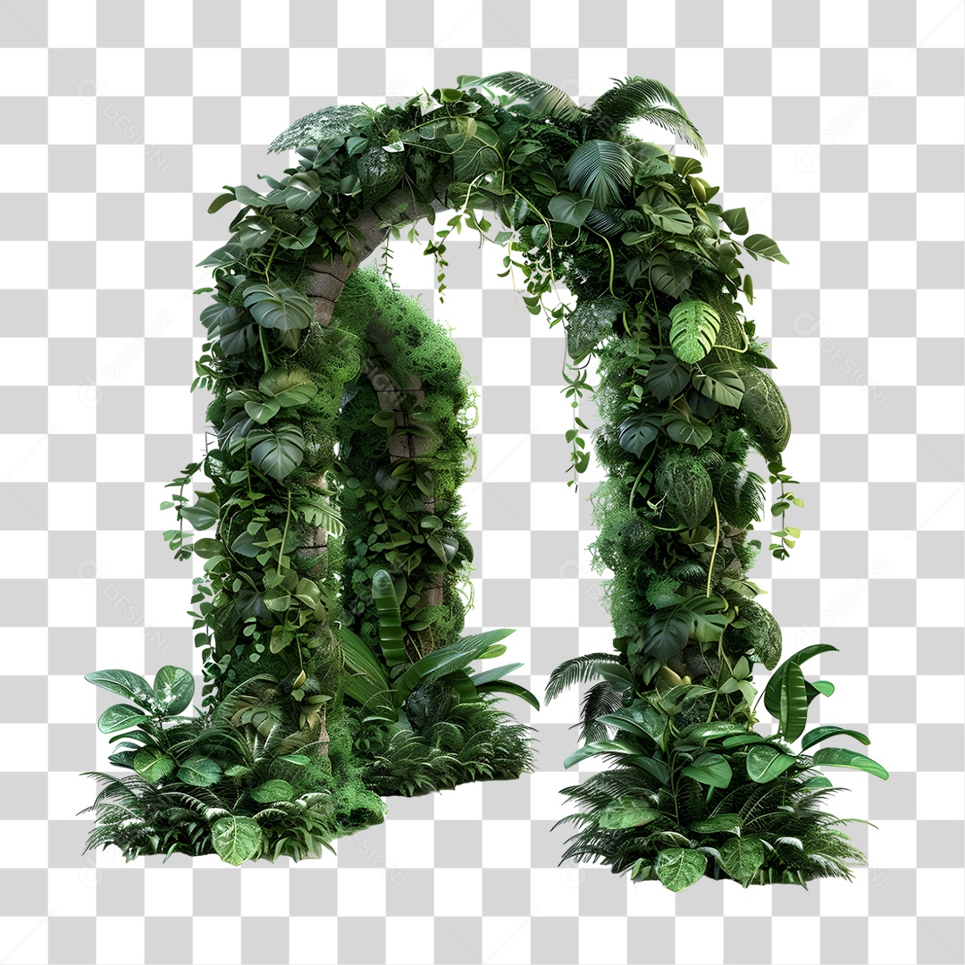 Portal de Pedra com Plantas Trepadeiras PNG Transparente