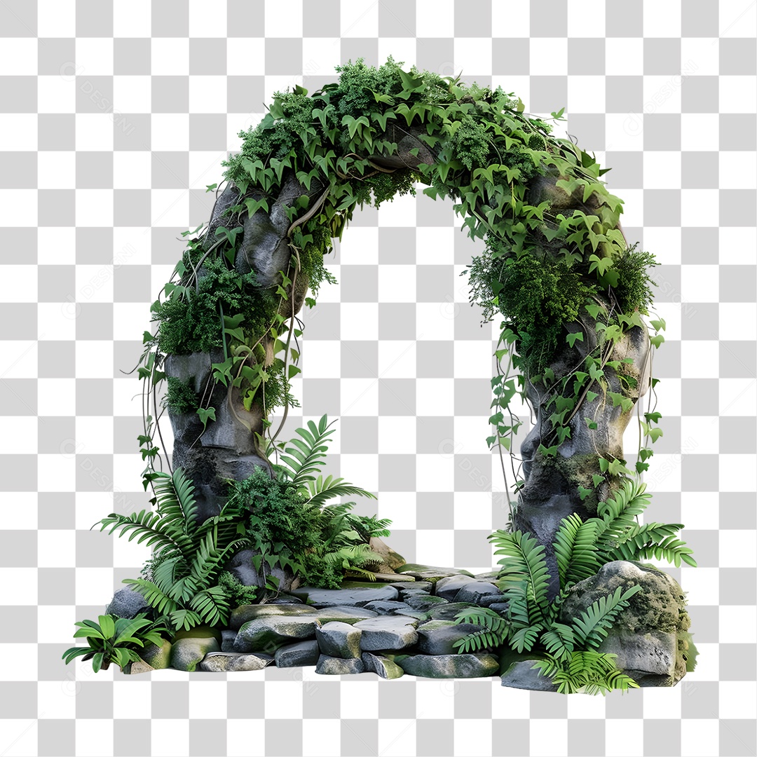 Portal de Pedra com Plantas Trepadeiras PNG Transparente