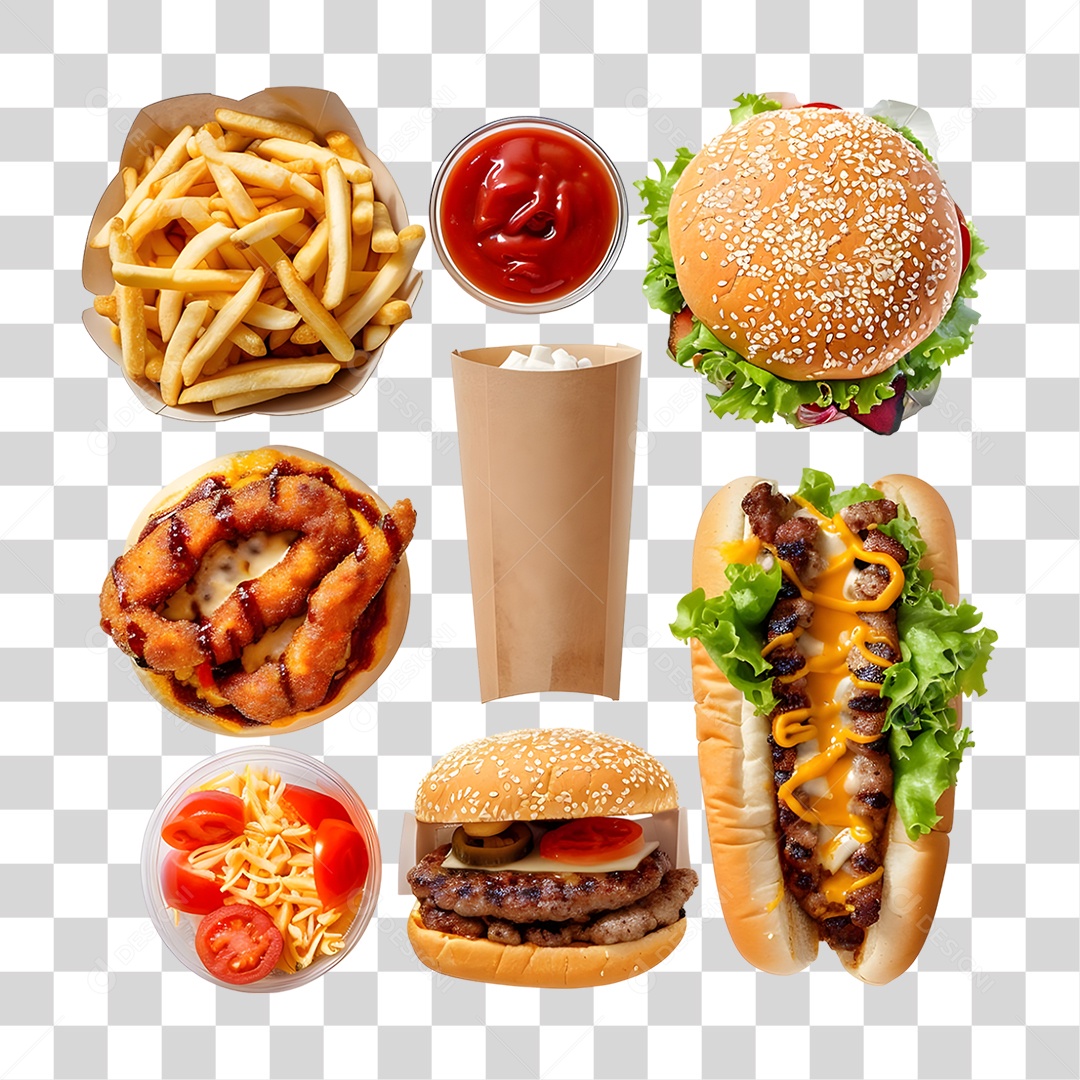 Conjunto de Lanches e Hamburgueres PNG Transparente