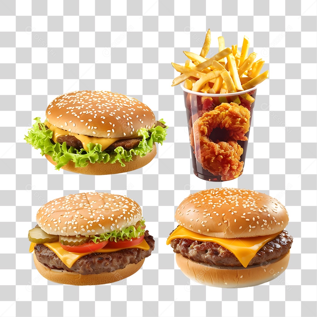 Conjunto de Lanches e Hamburgueres PNG Transparente