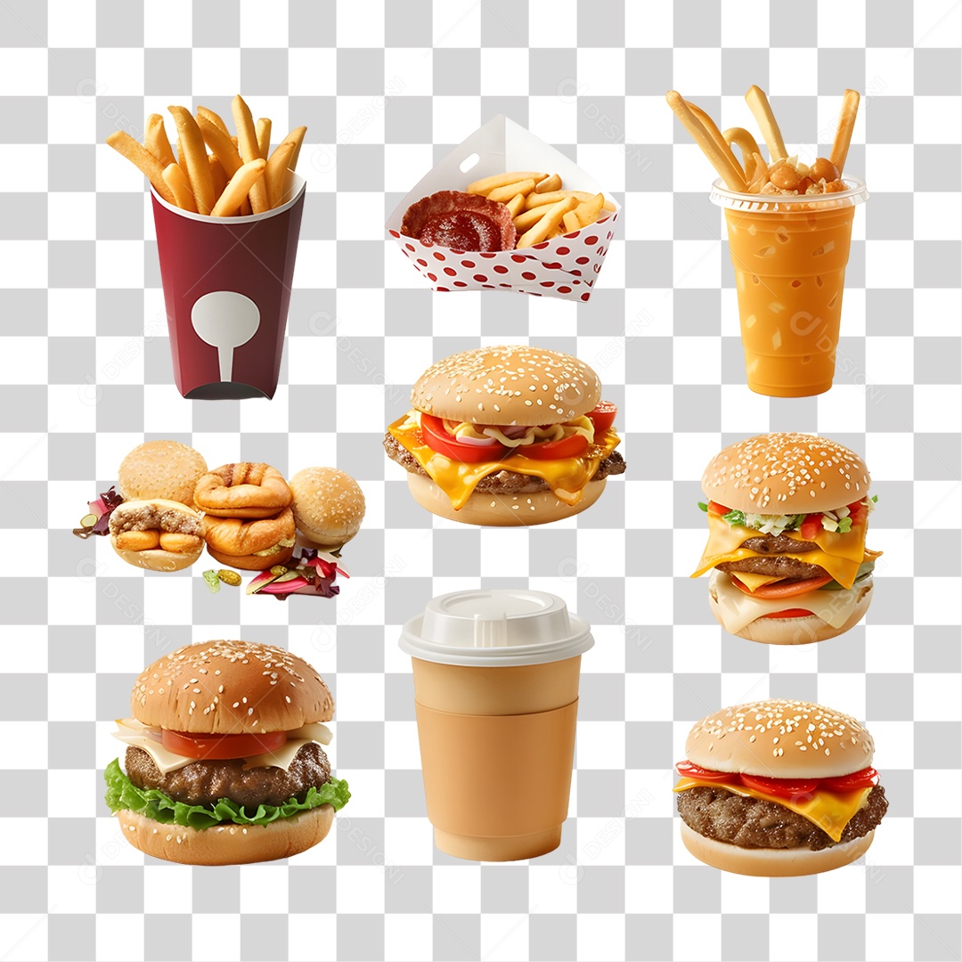 Conjunto de Lanches e Hamburgueres PNG Transparente