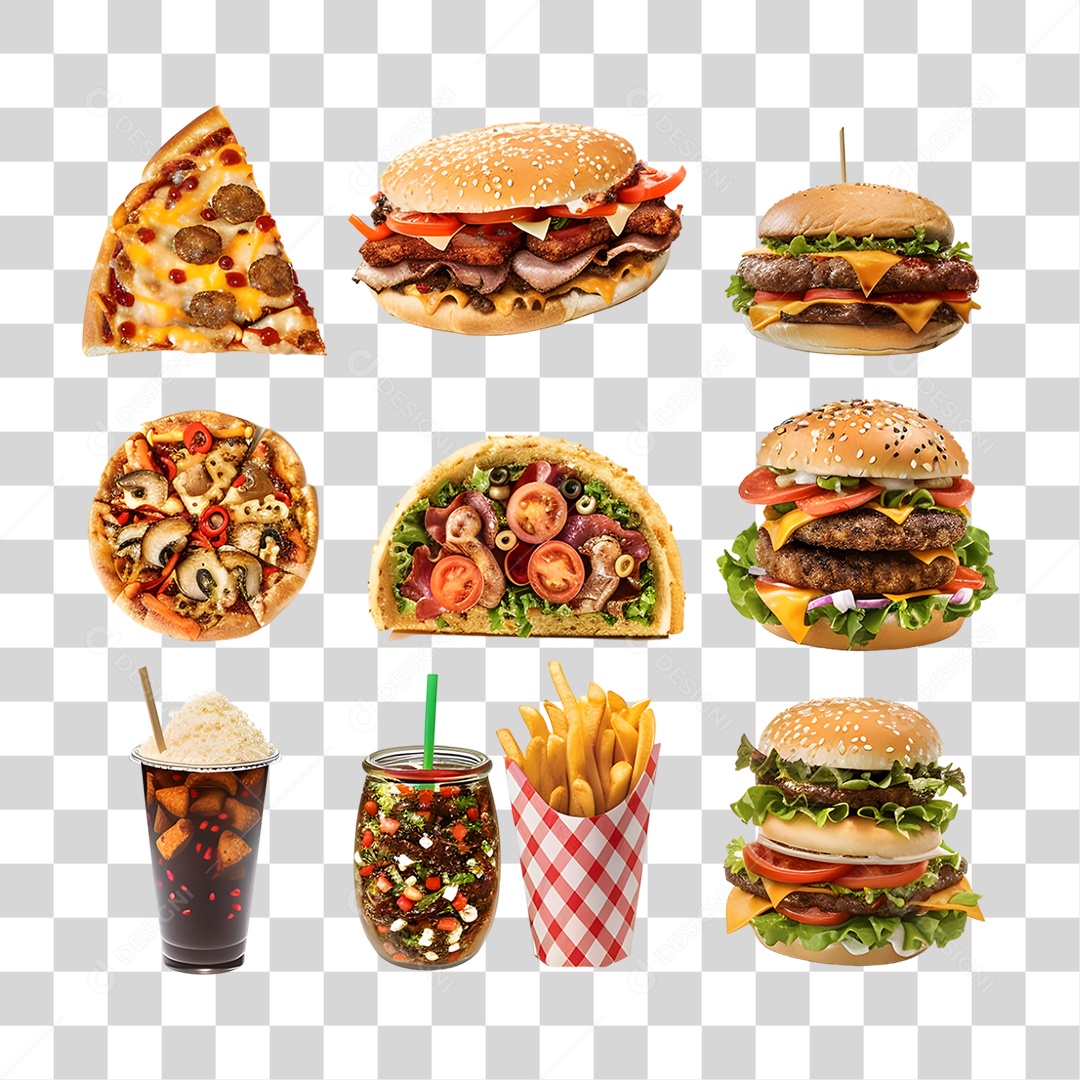 Conjunto de Lanches e Hamburgueres PNG Transparente