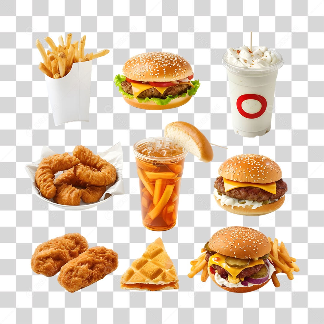 Conjunto de Lanches e Hamburgueres PNG Transparente
