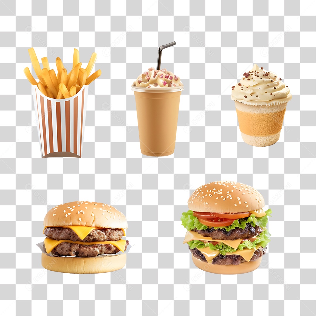 Conjunto de Lanches e Hamburgueres PNG Transparente