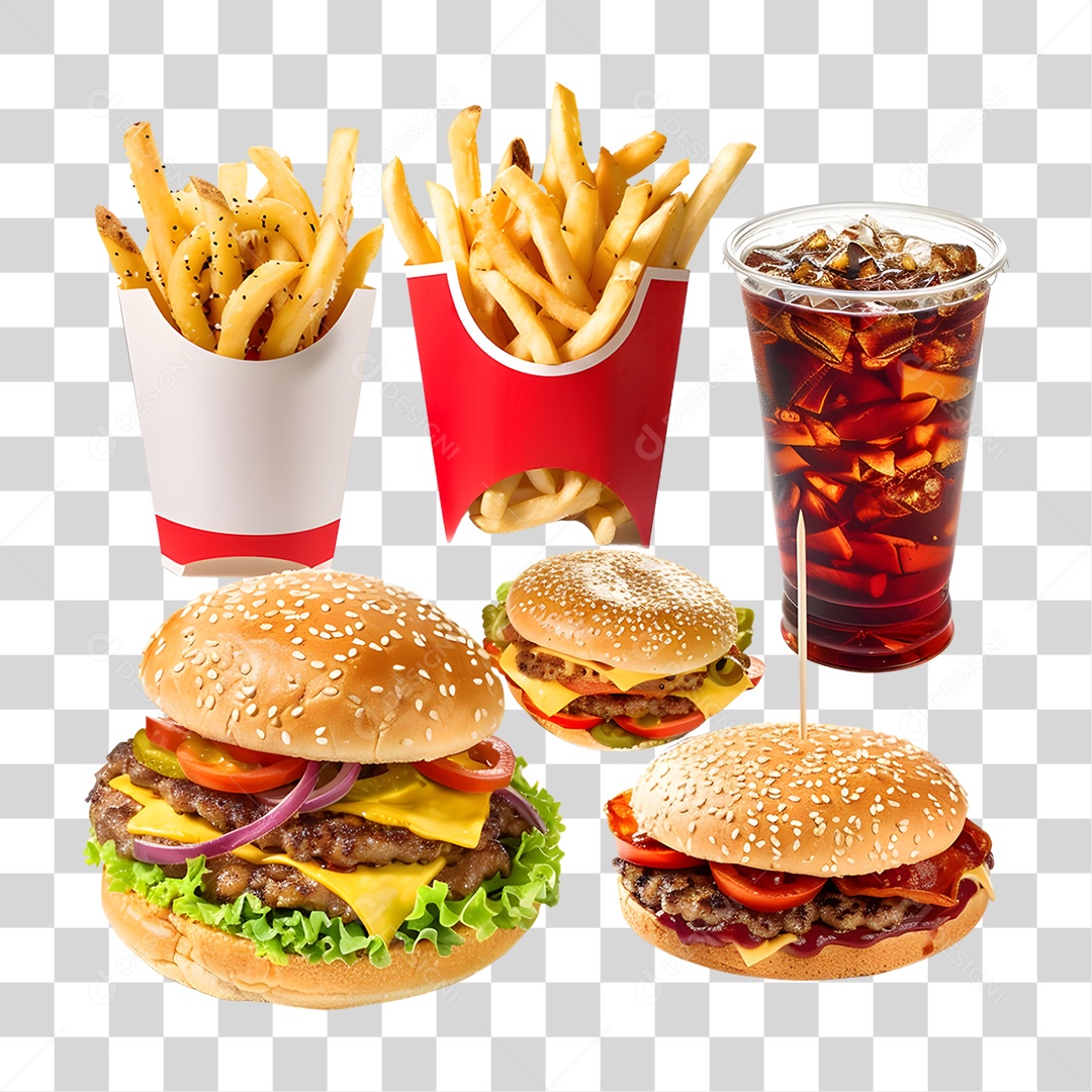 Conjunto de Lanches e Hamburgueres PNG Transparente