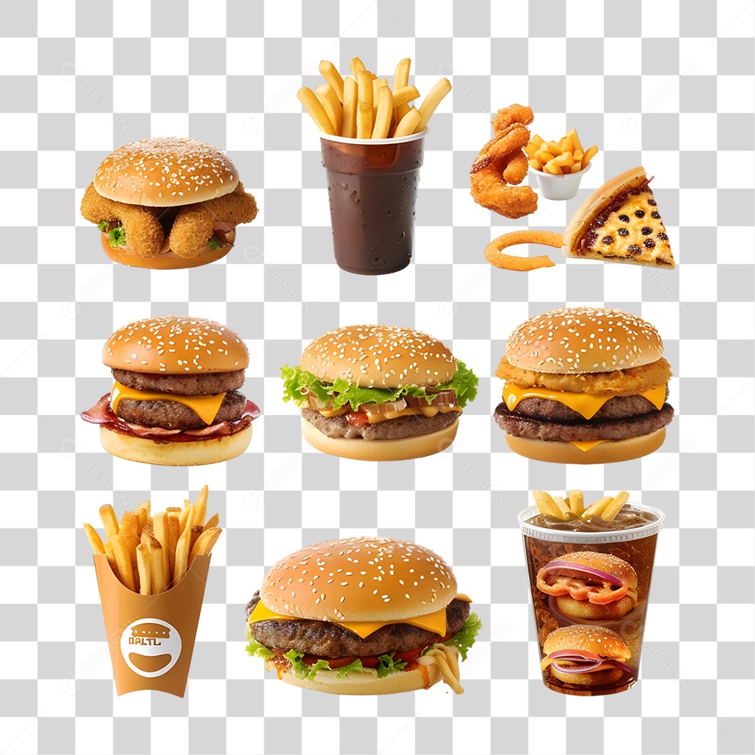 Conjunto de Lanches e Hamburgueres PNG Transparente