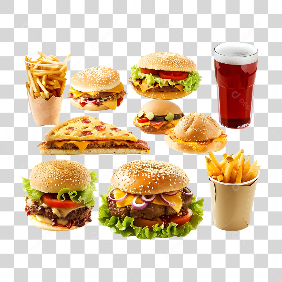 Conjunto de Lanches e Hamburgueres PNG Transparente