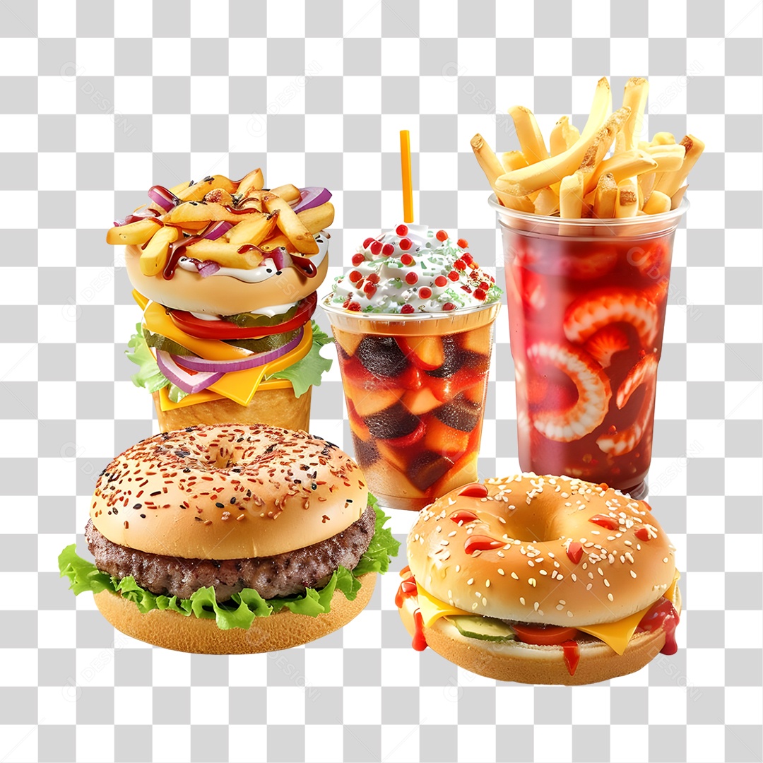 Conjunto de Lanches e Hamburgueres PNG Transparente
