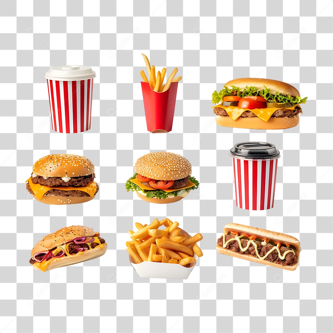 Conjunto de Lanches e Hamburgueres PNG Transparente