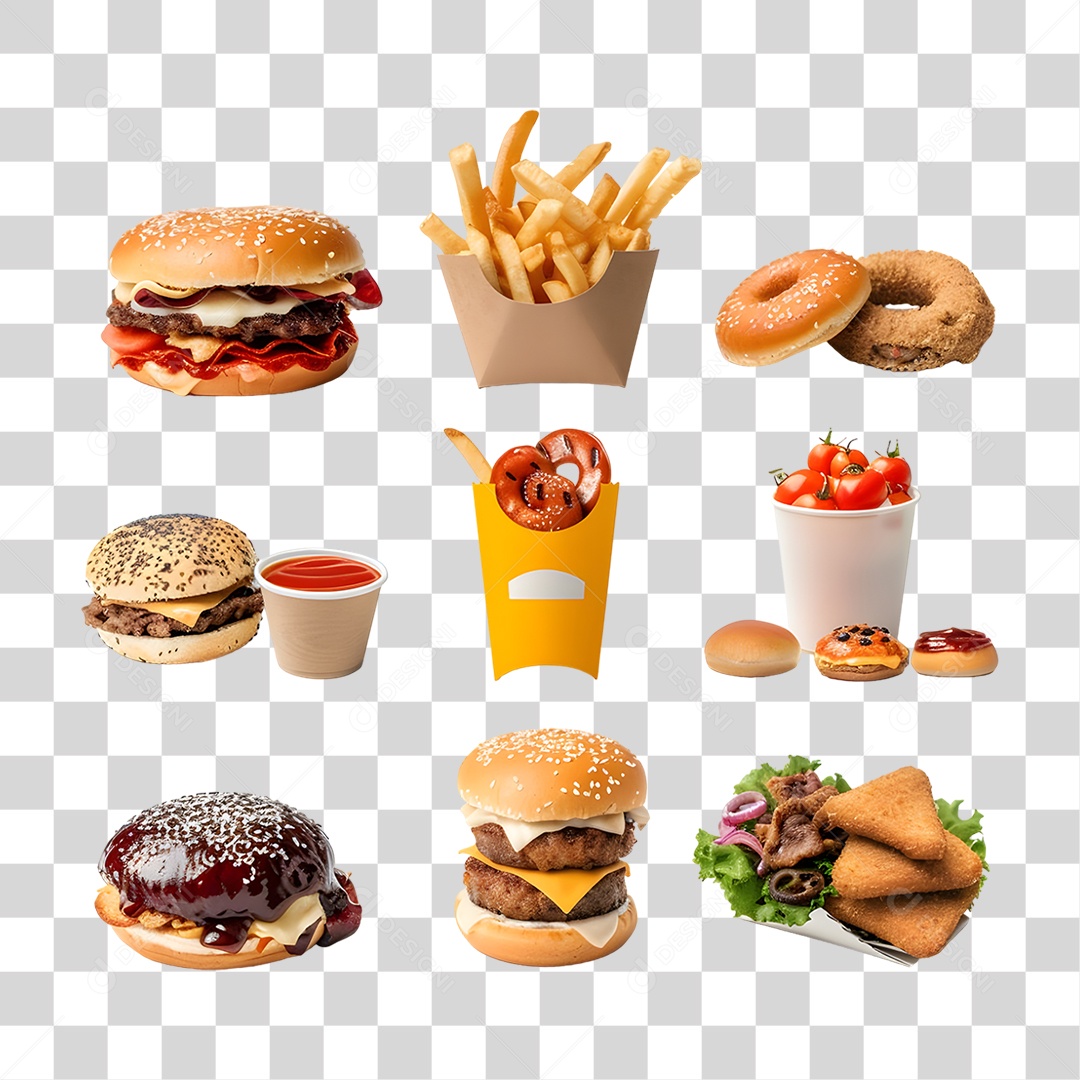 Conjunto de Lanches e Hamburgueres PNG Transparente