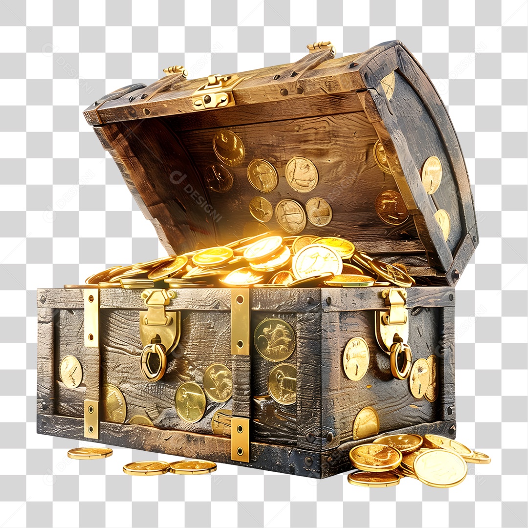 Baú de Moedas Tesouro PNG Transparente