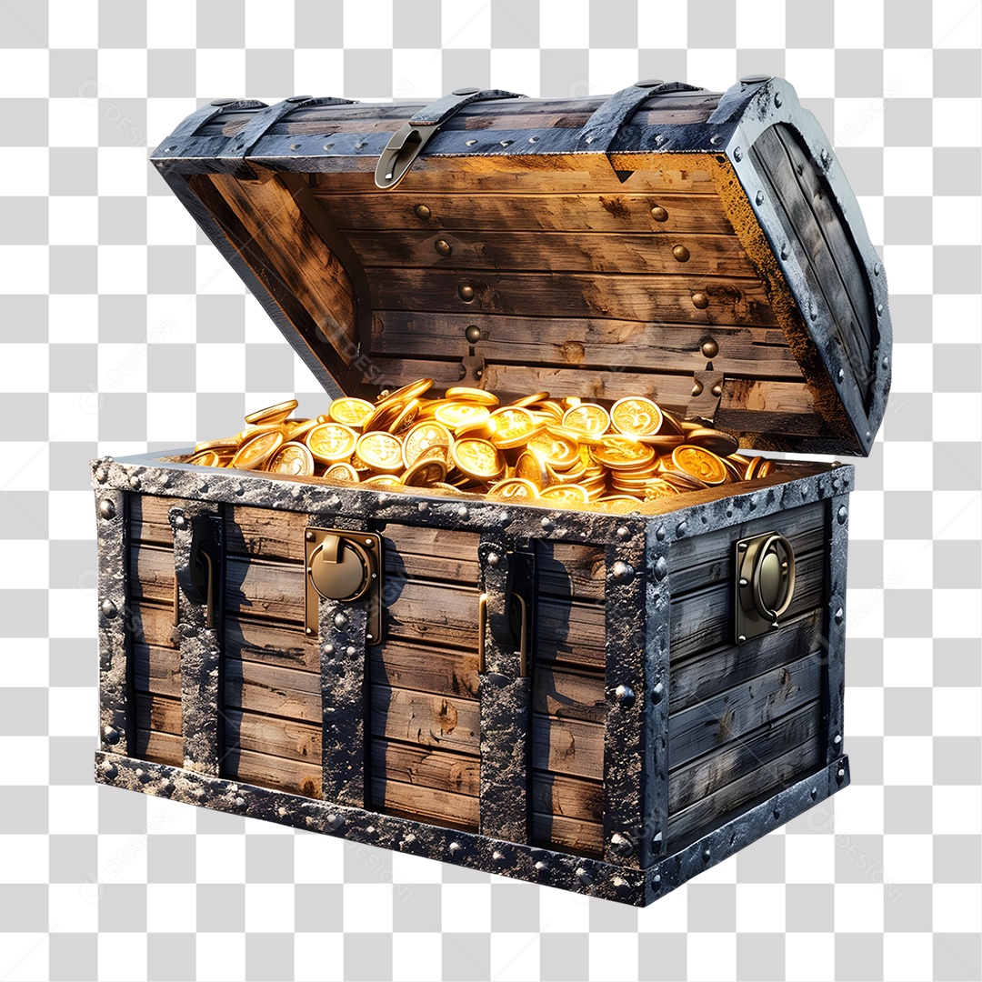 Baú de Moedas Tesouro PNG Transparente