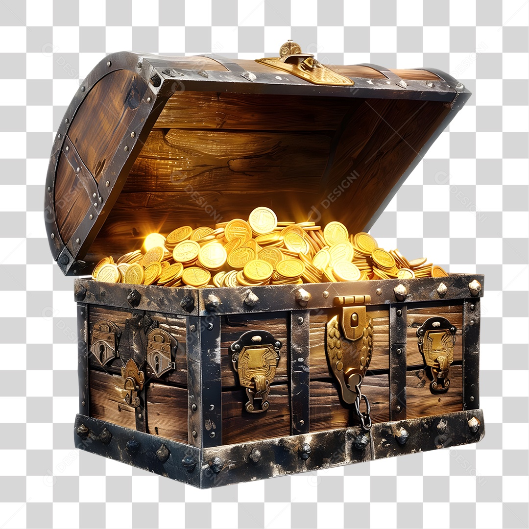 Baú de Moedas Tesouro PNG Transparente