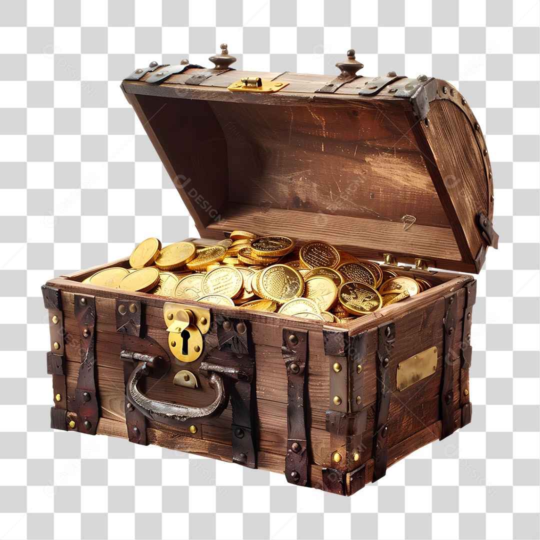 Baú de Moedas Tesouro PNG Transparente