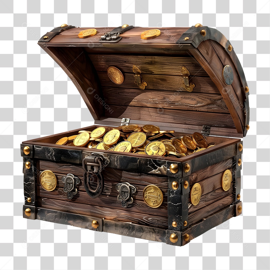Baú de Moedas Tesouro PNG Transparente