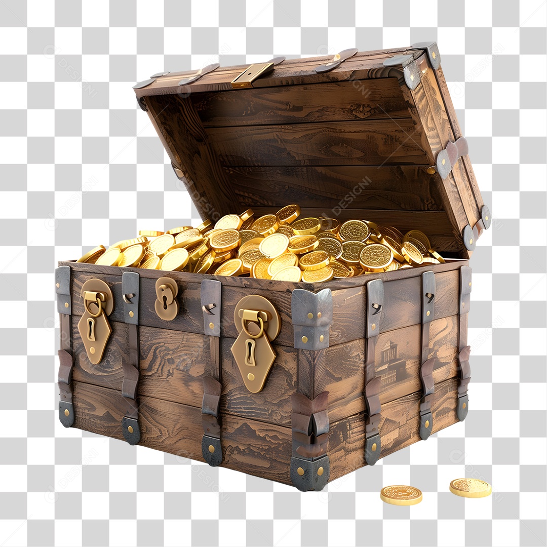 Baú de Moedas Tesouro PNG Transparente