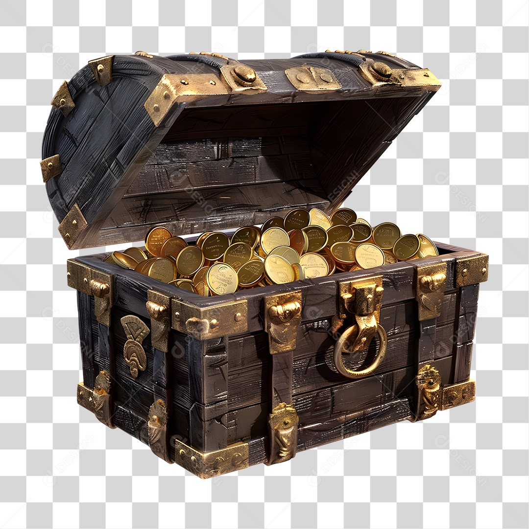 Baú de Moedas Tesouro PNG Transparente
