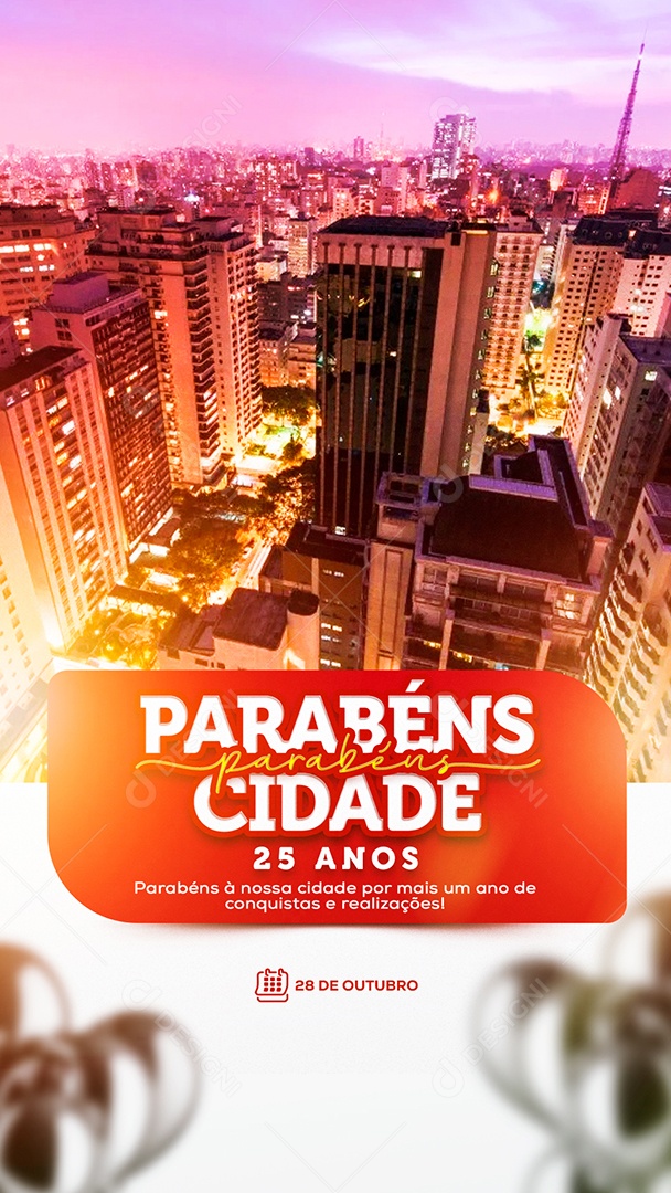 Story Parabéns Cidade 25 Anos Social Media PSD Editável