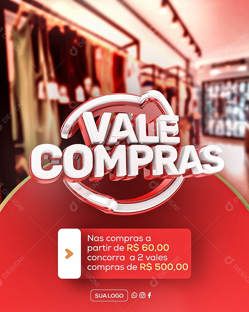 Vale Compras Nas Compras A partir de 60 Reais Social Media PSD Editável