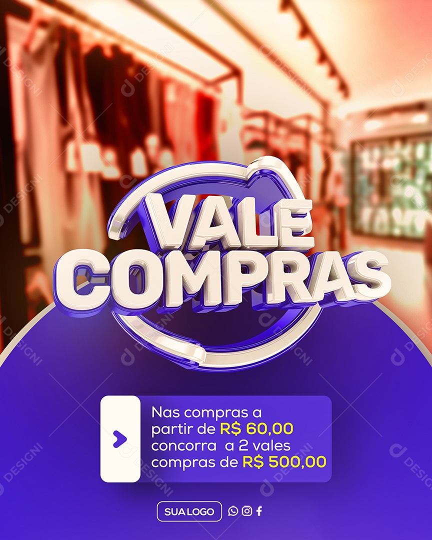 Vale Compras Nas Compras A partir de 60 Reais Social Media PSD Editável