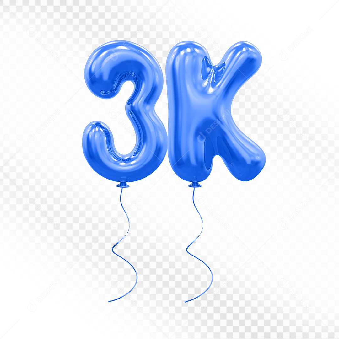 Elemento 3D Balão Azul de Número 3K Para composição PSD