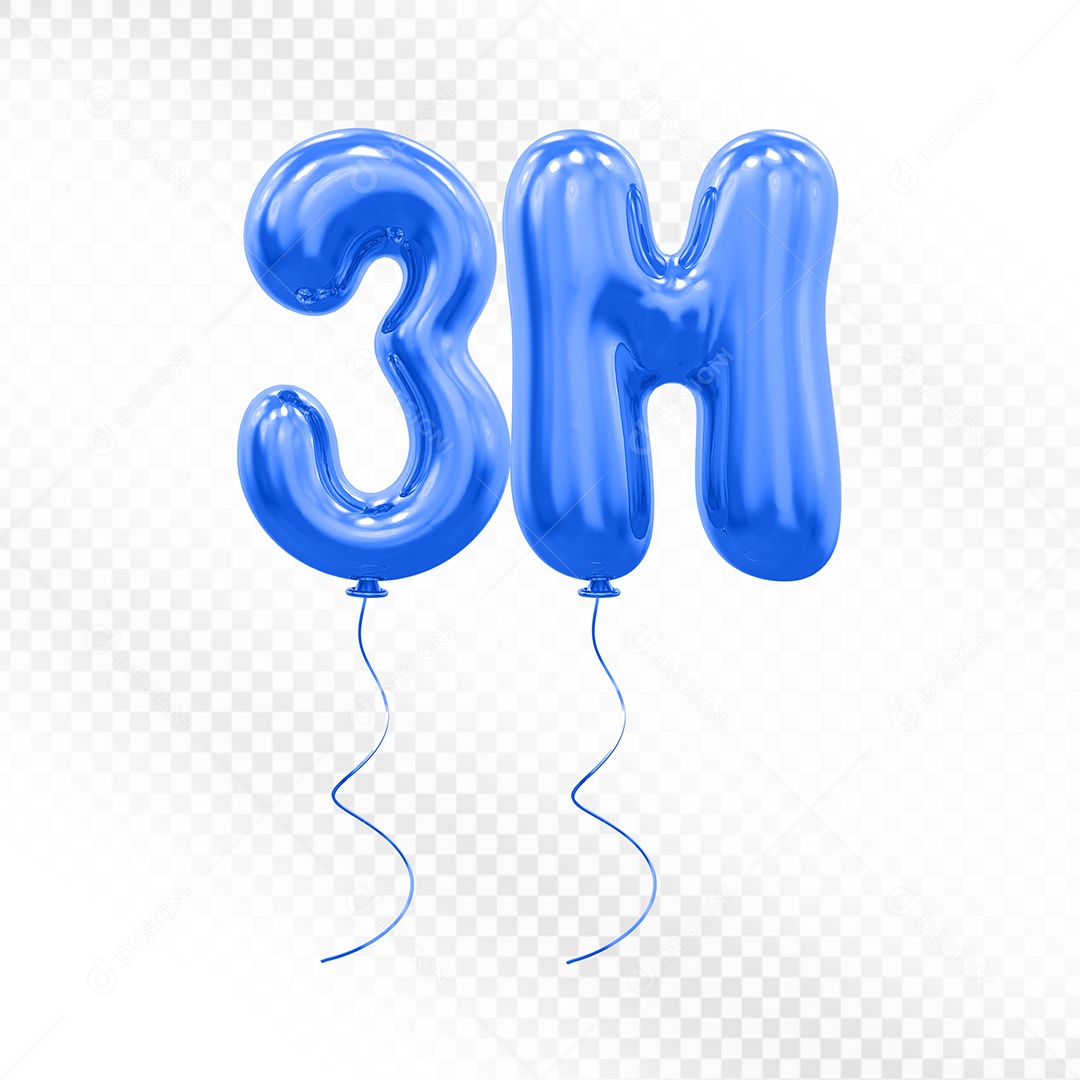 Elemento 3D Balão Azul de Número 3M Para composição PSD