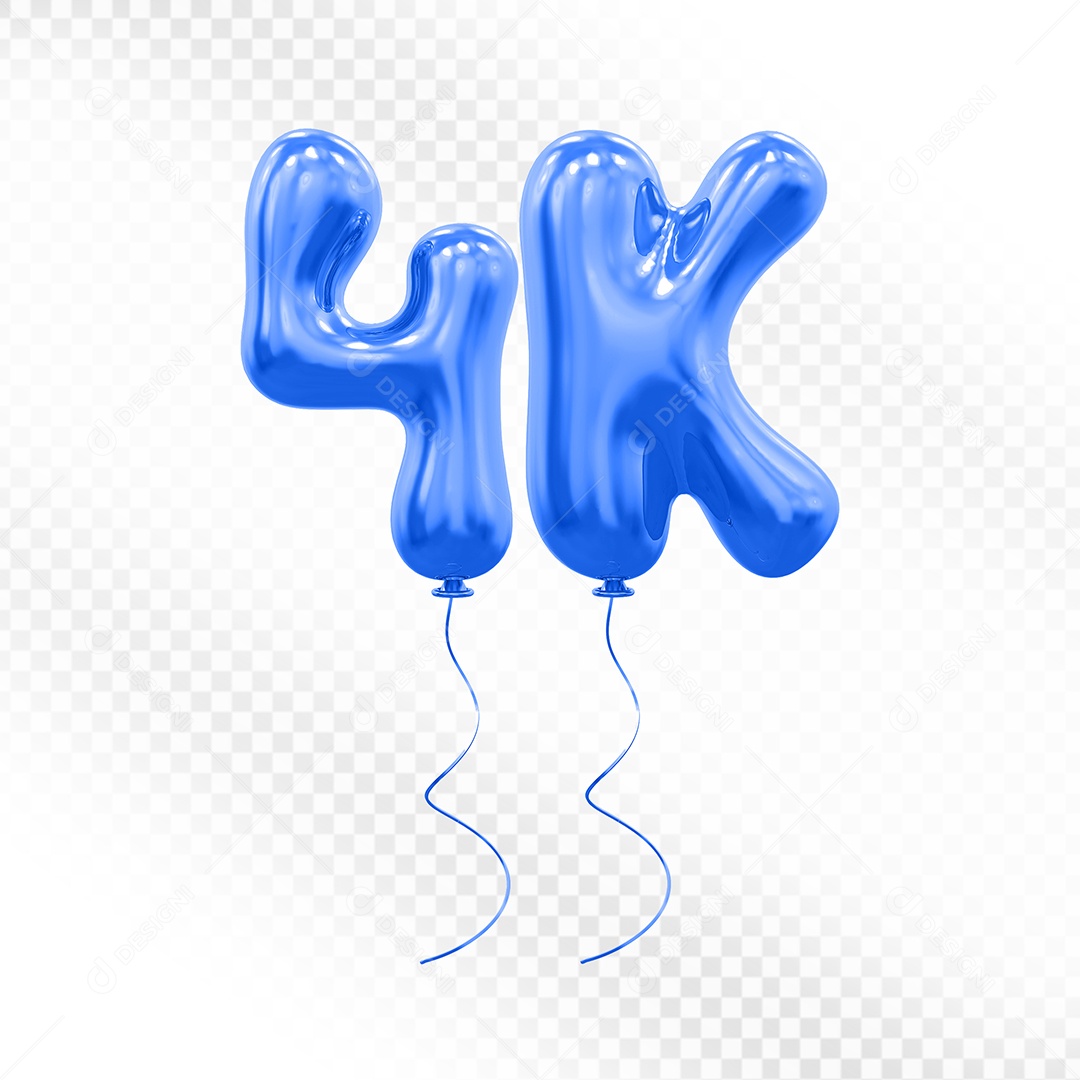 Elemento 3D Balão Azul de Número 4K Para composição PSD
