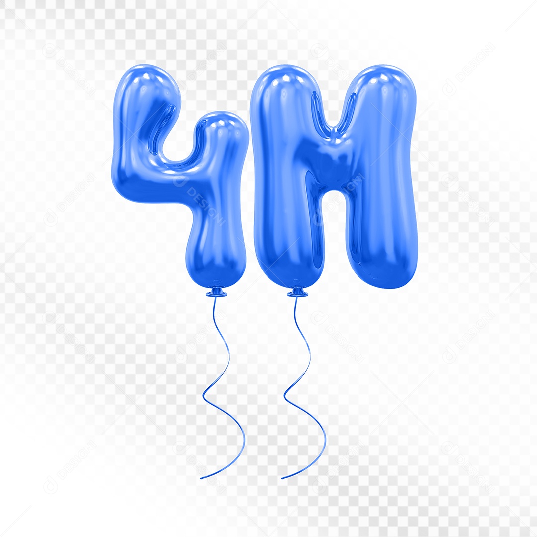 Elemento 3D Balão Azul de Número 4M Para composição PSD