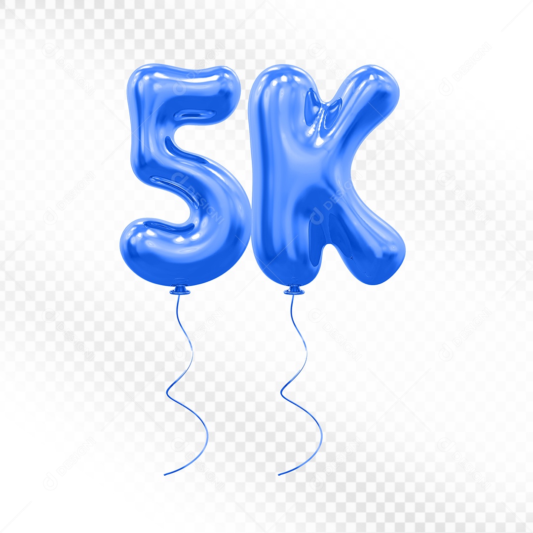 Elemento 3D Balão Azul de Número 5K Para composição PSD