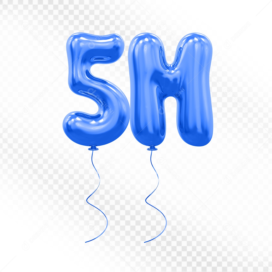 Elemento 3D Balão Azul de Número 5M Para composição PSD
