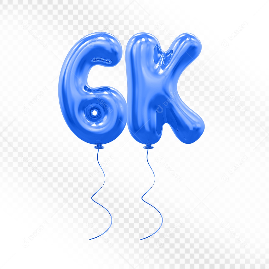 Elemento 3D Balão Azul de Número 6K Para composição PSD