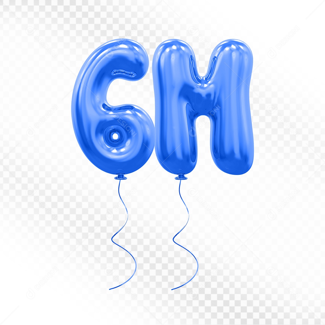 Elemento 3D Balão Azul de Número 6M Para composição PSD