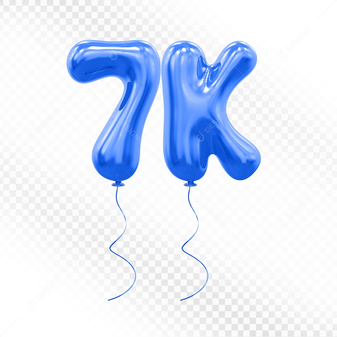 Elemento 3D Balão Azul de Número 7K Para composição PSD
