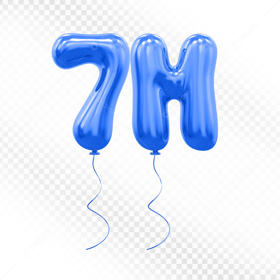 Elemento 3D Balão Azul de Número 7M Para composição PSD