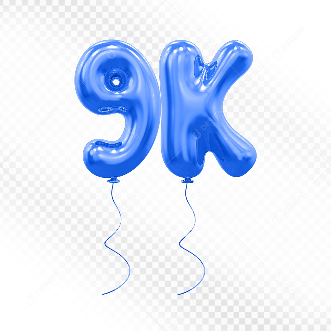 Elemento 3D Balão Azul de Número 9K Para composição PSD