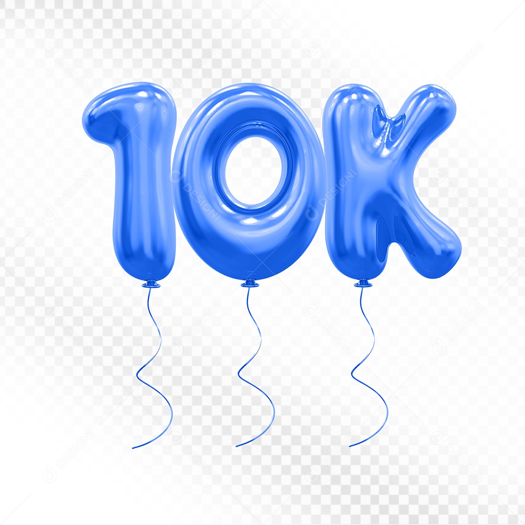 Elemento 3D Balão Azul de Número 10K Para composição PSD