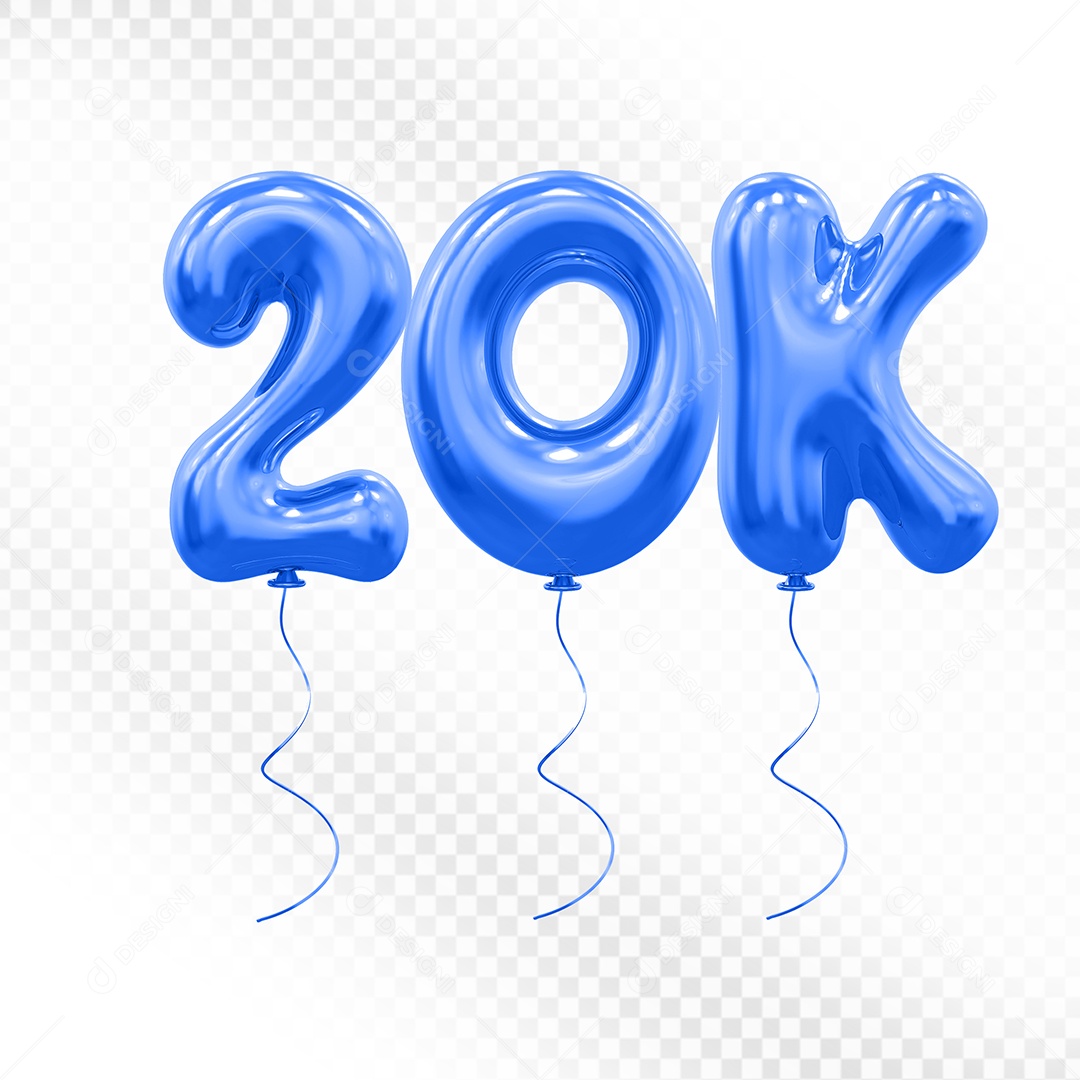 Elemento 3D Balão Azul de Número 20K Para composição PSD