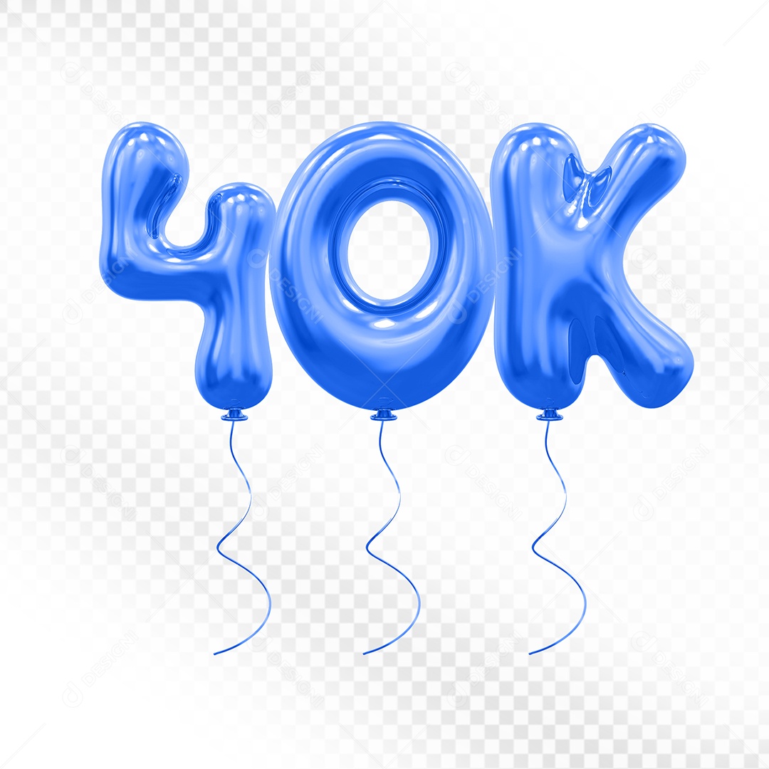 Elemento 3D Balão Azul de Número 40K Para composição PSD