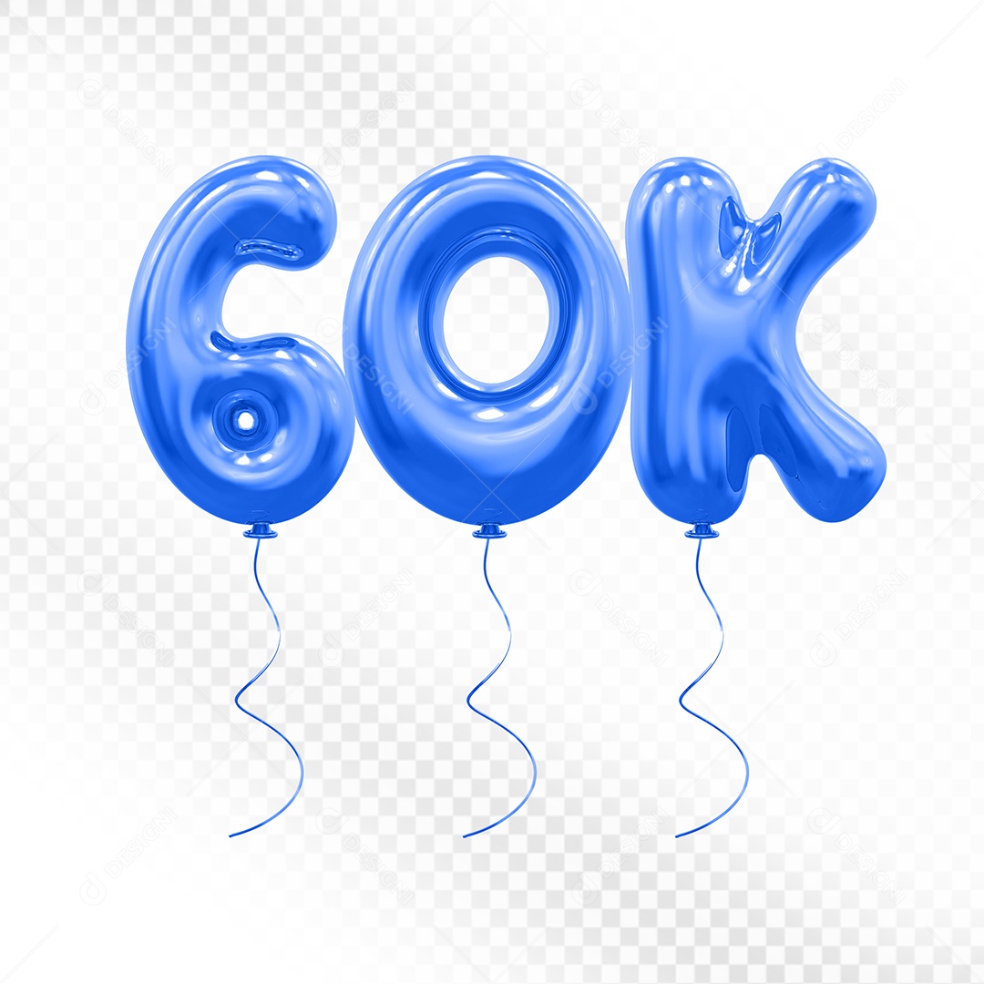 Elemento 3D Balão Azul de Número 60K Para composição PSD