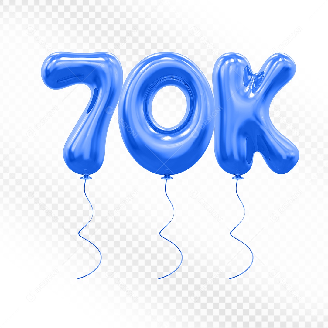 Elemento 3D Balão Azul de Número 70K Para composição PSD
