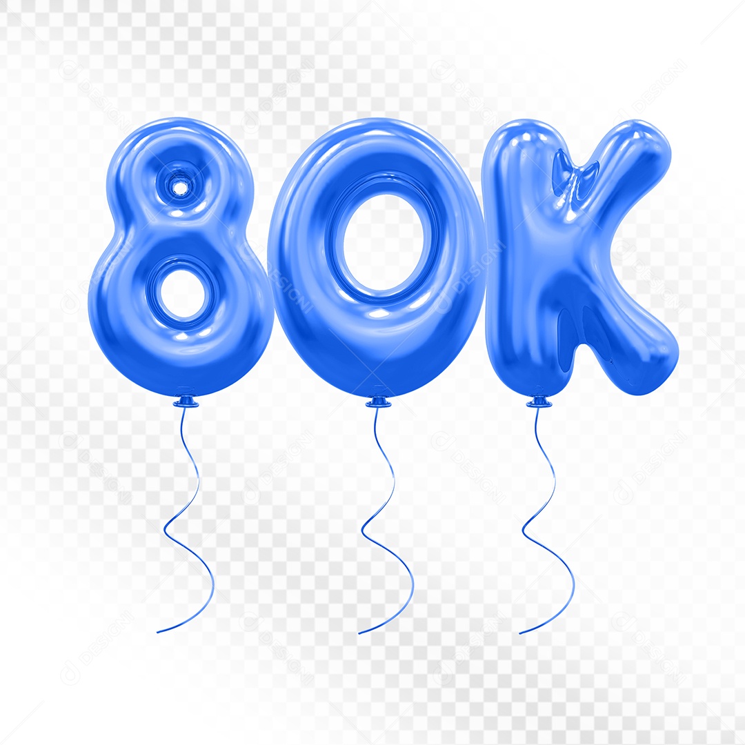 Elemento 3D Balão Azul de Número 80K Para composição PSD
