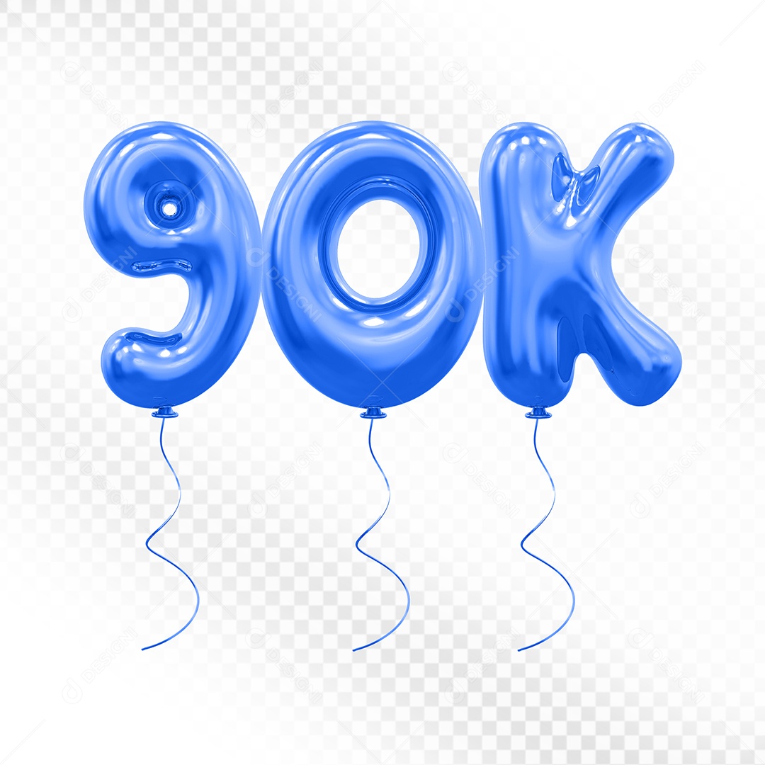 Elemento 3D Balão Azul de Número 90K Para composição PSD