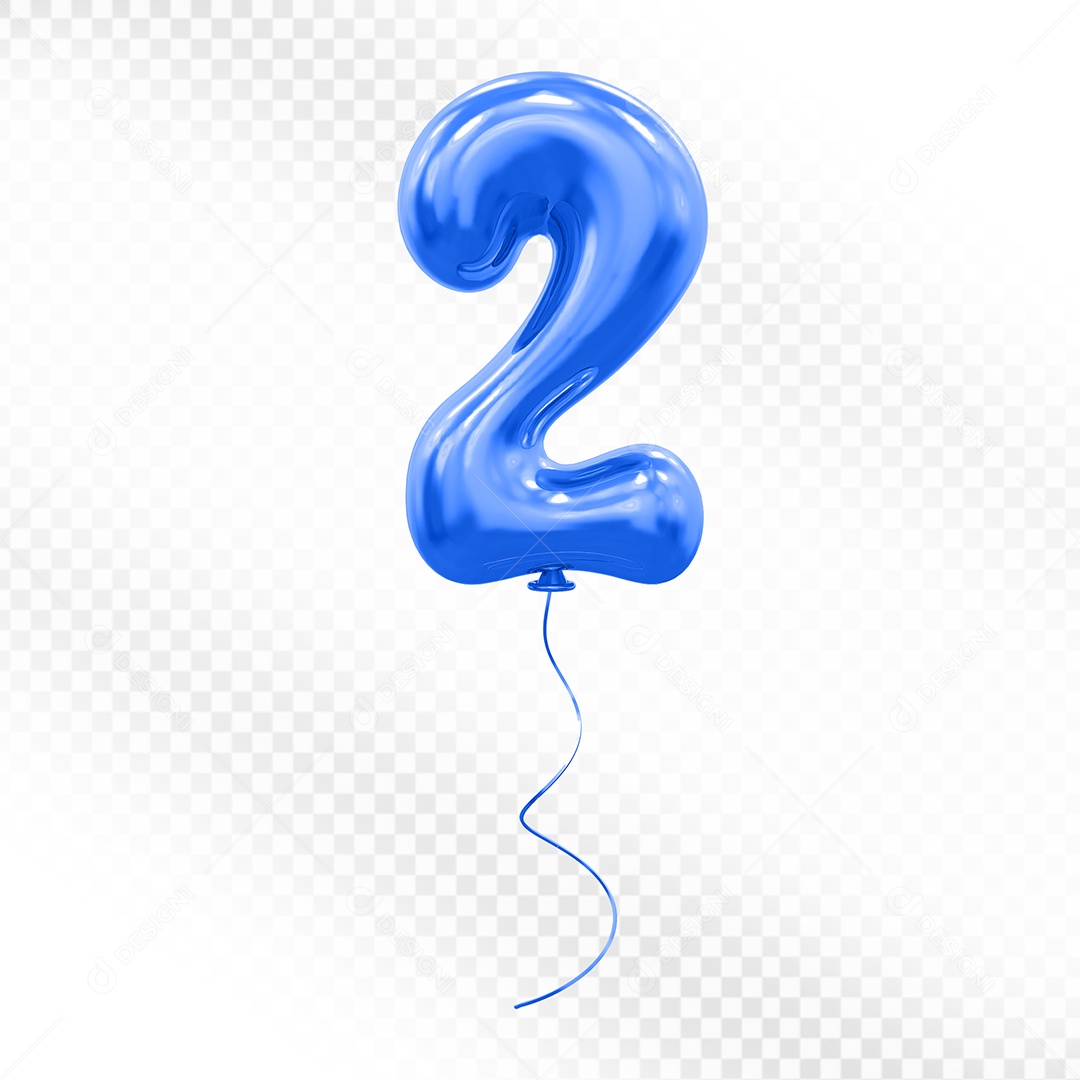 Elemento 3D Balão Azul de Número 2 Para composição PSD