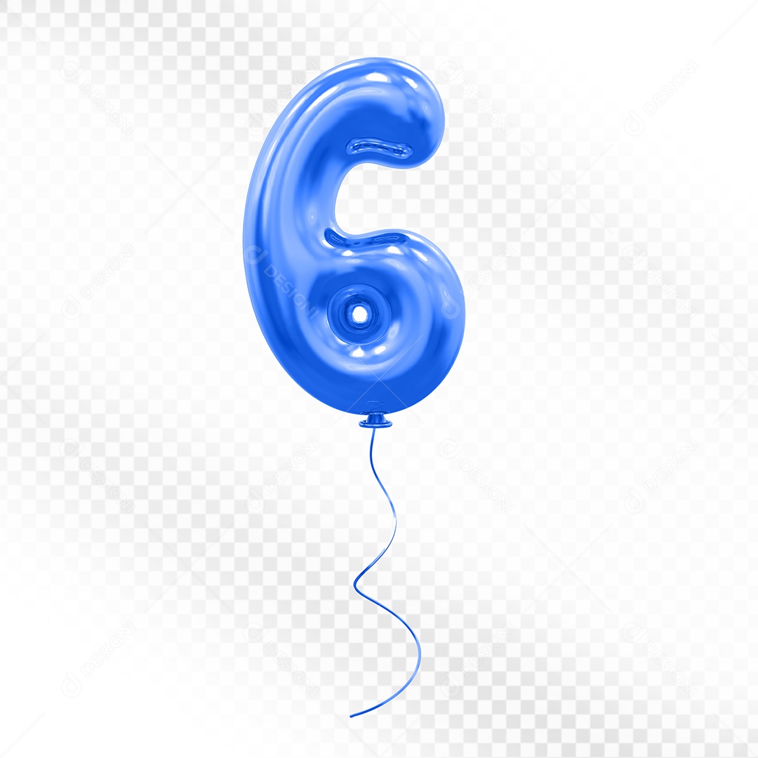 Elemento 3D Balão Azul de Número 6  Para composição PSD