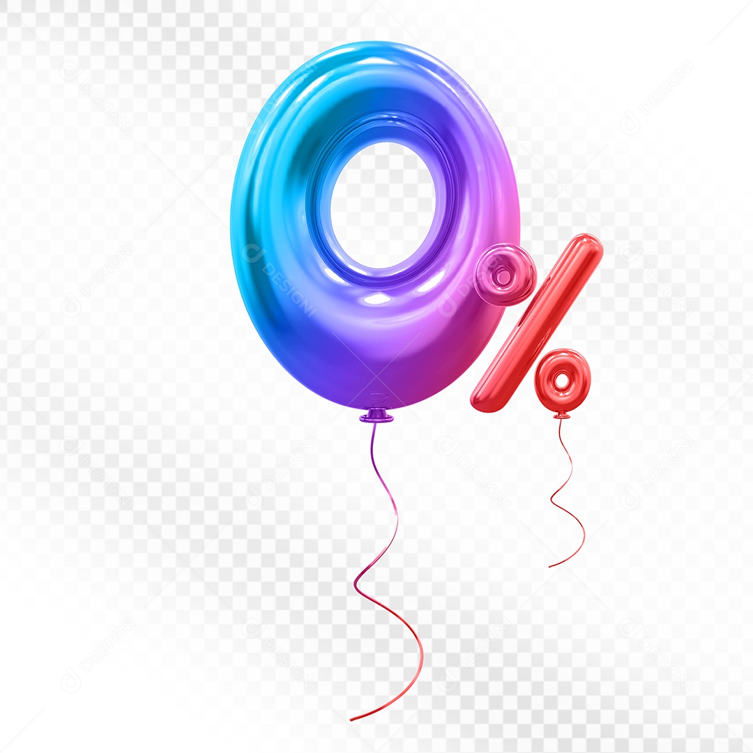 Elemento 3D Balão Colorido de Número 0% Para composição PSD