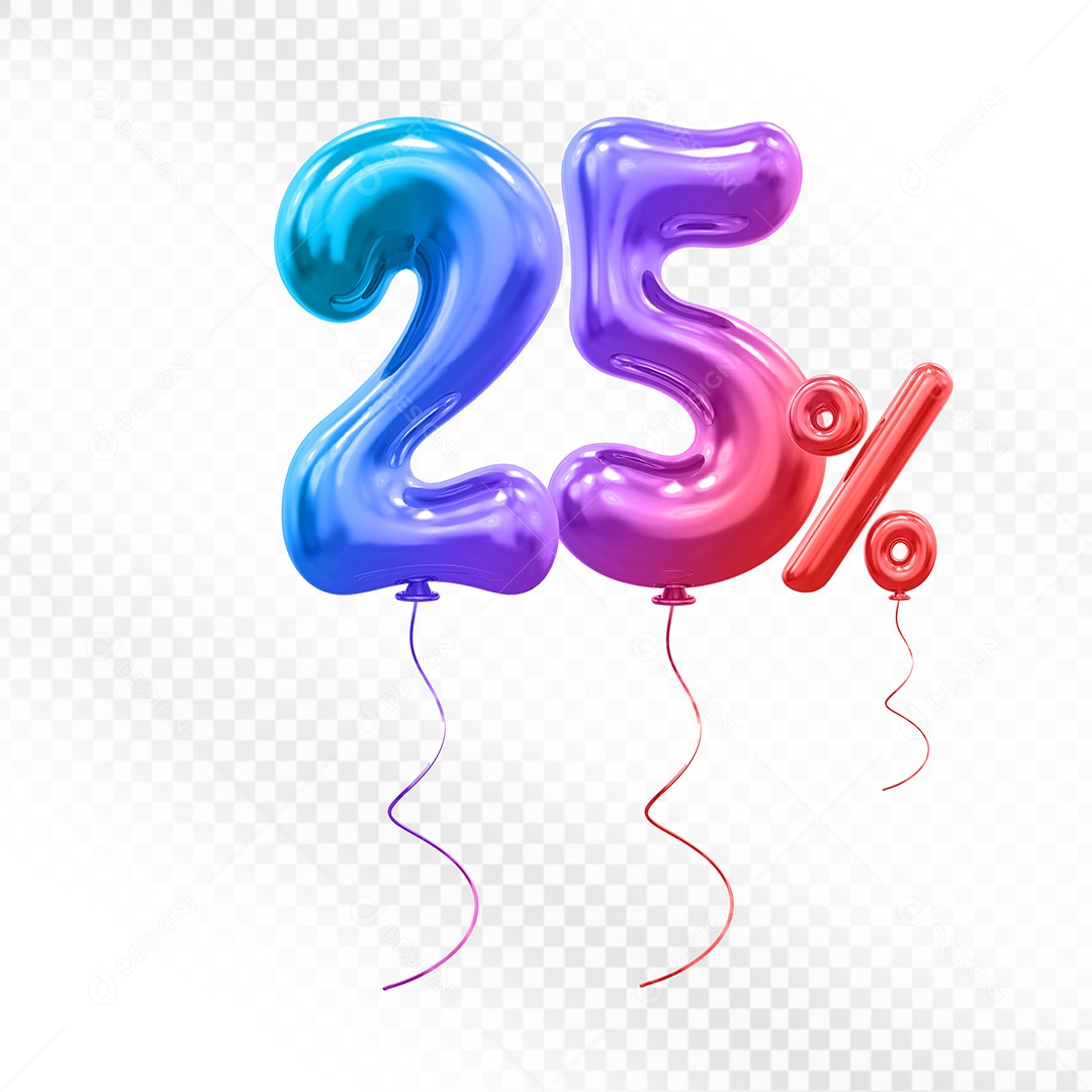 Elemento 3D Balão Colorido de Número 25% Para composição PSD