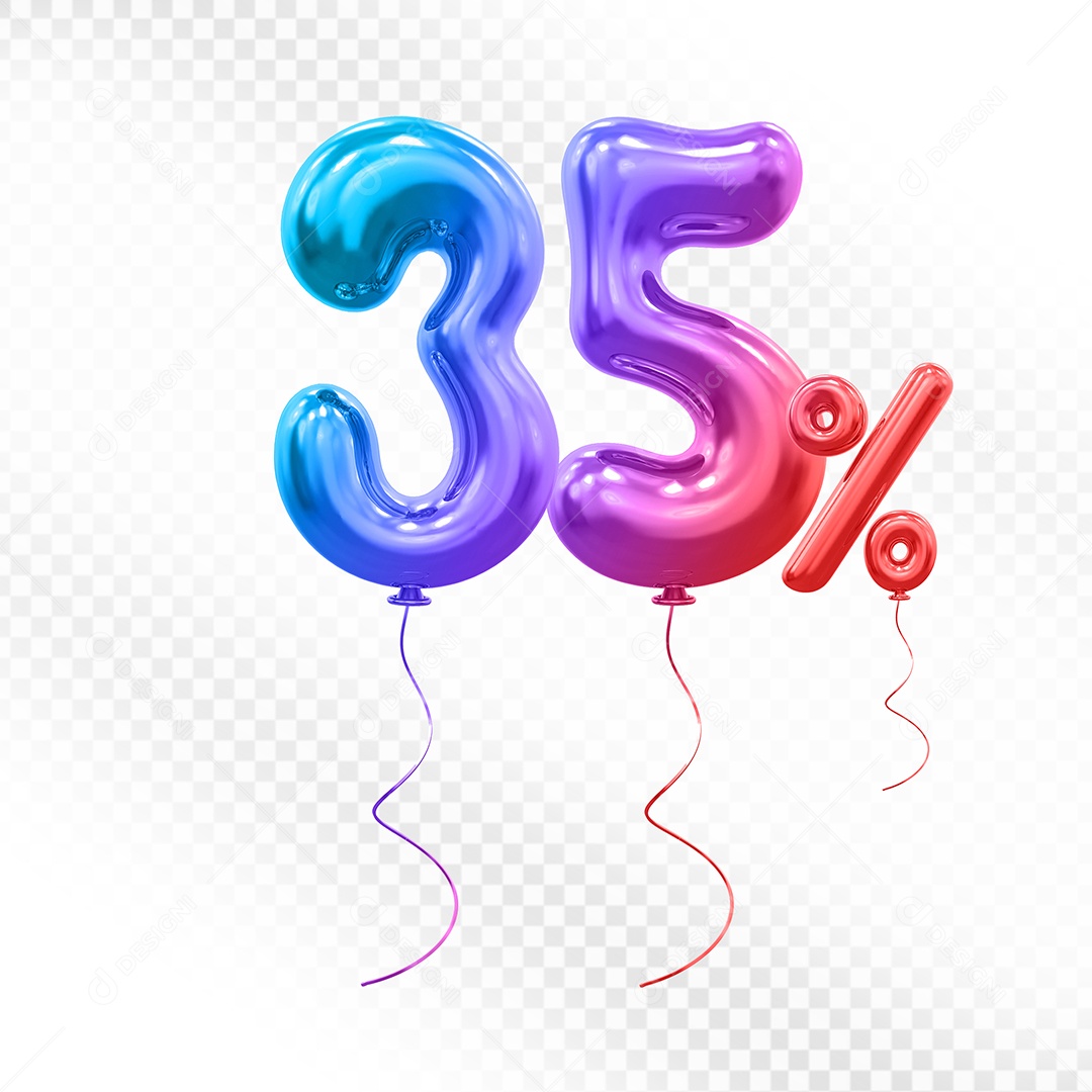 Elemento 3D Balão Colorido de Número 35% Para composição PSD